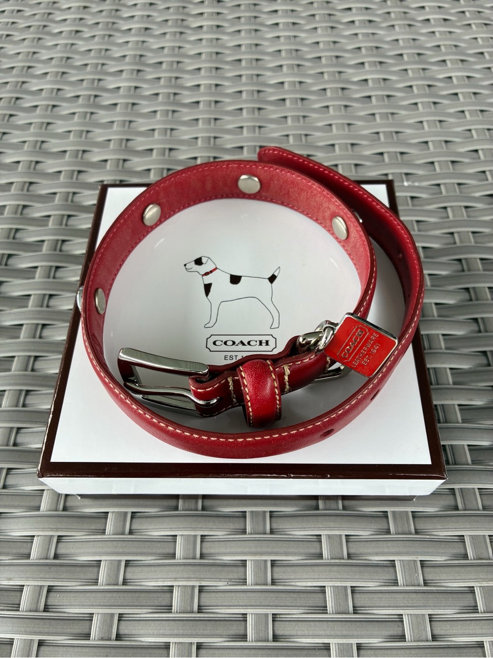 Coach Vintage Sz. MED, Dog Collar/Grommet/SquareCharm, Red, Rare